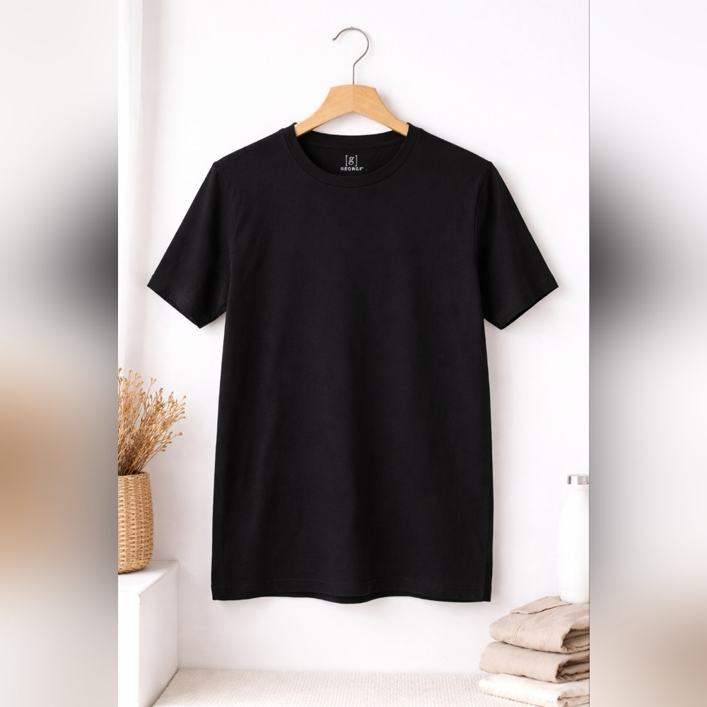 #22 George Men’s Black Crew Neck T-Shirt Size Medium Short Sleeve Basic Tee